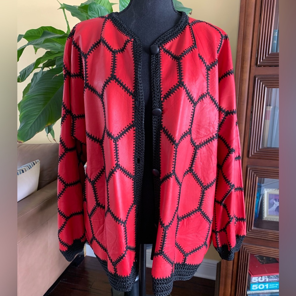 Rare, Vintage leather patchwork jacket by Kanar  Size XL